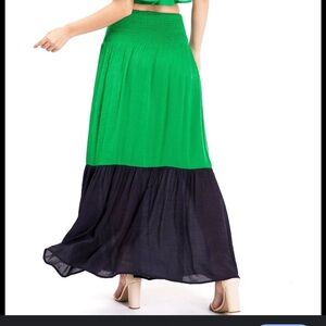 A. CALIN Womens Tropical Resort Maxi Skirt‎ Size Small Kelly green and navy blue